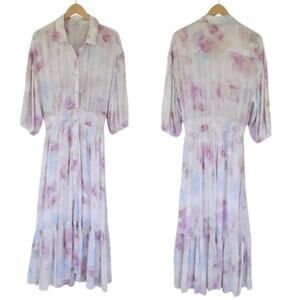 Z Supply Tanya Blurred Maxi Dress Women’s Size M White Pastel Watercolor Boho